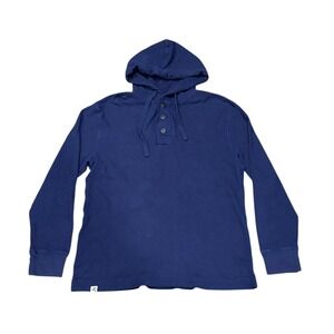 Club Room Mens Long Sleeve Waffle Knit Thermal Henley Hoodie Fitted XXL Blue